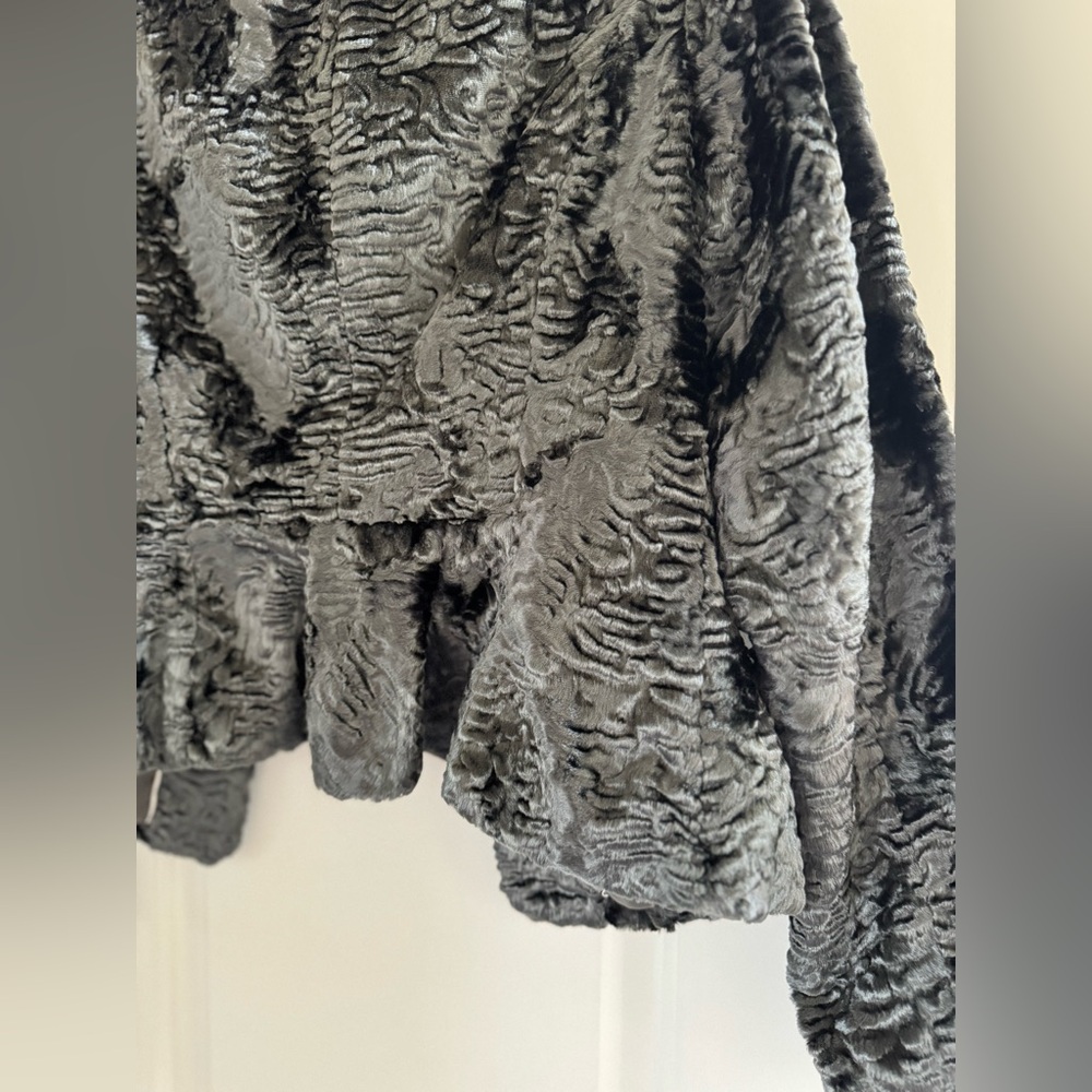 White House Black Market WHBM faux Persian lamb fur jacket XS Black Grey - Picture 12 of 15